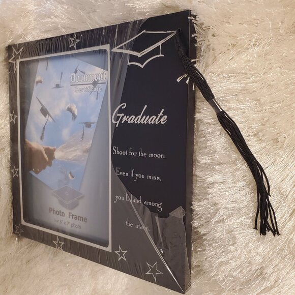Black Tabletop Graduation Stars and Tassel Picture Photo Frame Easel Back 5"x7" - Picture 5 of 7